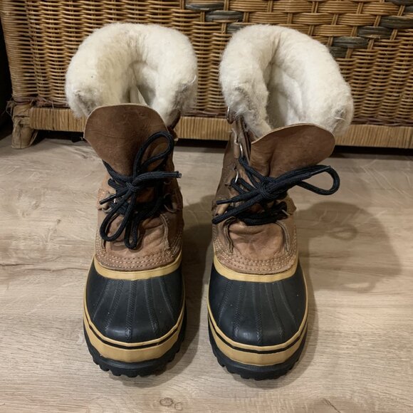 Sorel Kaufman Caribou Winter Boots Women's Size 5 Leather Wool Lined Canada Made - Picture 2 of 8